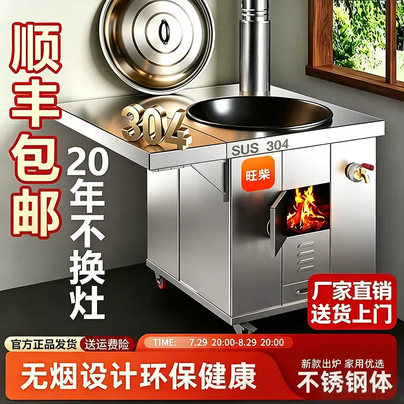 304 Stainless Steel Wood-Burning Stove for Outdoor Cooking and Camping
