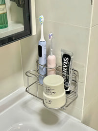 304 Stainless Steel Toothbrush Holder & Mouthwash Cup Organizer with Towel Basket, No-Drill Wall Mount