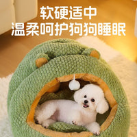Semi-Enclosed Pet Sofa Bed for Small Dogs and Cats, Warm Winter Pet House with Removable Cushion