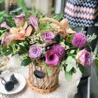 European Style Woven Bamboo Flower Basket with Handle for Floral Arrangements and Storage