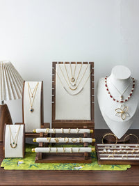 Walnut Wood Jewelry Display Stand with Velvet Lining for Necklaces, Rings, and Bracelets