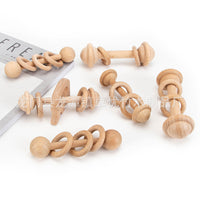 Natural Beech Wood Baby Rattle Teether Toy for Early Education