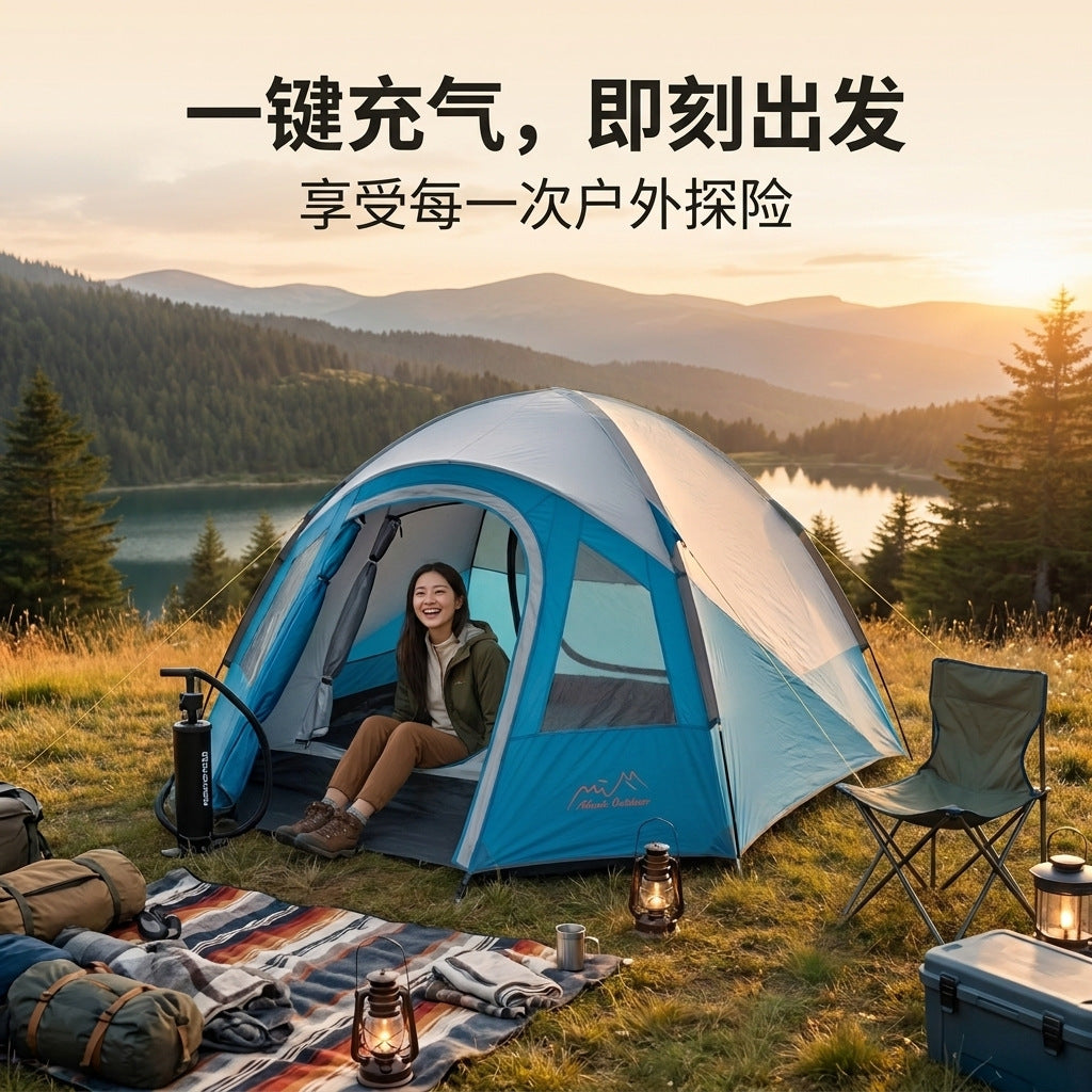 Inflatable 2-3 Person Waterproof Double-Layer Camping Tent for Outdoor Travel