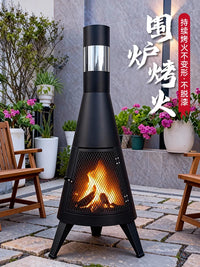 Outdoor Patio Fire Pit with Tall Chimney, Wood Burning Stove for Camping & Home, Sienna