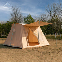 Inflatable Cotton Canvas Tent for Outdoor Camping, Family Waterproof Sunshade Shelter