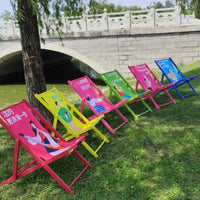 Foldable Solid Wood Beach Lounge Chair with Canvas Seat for Outdoor Relaxation