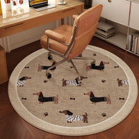 Round Chair Mat for Hard Floors and Carpets, Non-Slip, Washable, Mid-Century Style Faux Linen Rug for Office and Desk Chairs