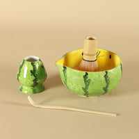Jiu Tian Hand-Painted Watermelon Matcha Bowl Set with Spout, Japanese Style Tea Ceremony Whisking Tool