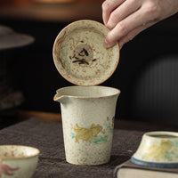 Blue and White Flint Red Ceramic Tea Filter Set with Auspicious Pattern, Chinese Retro Tea Strainer