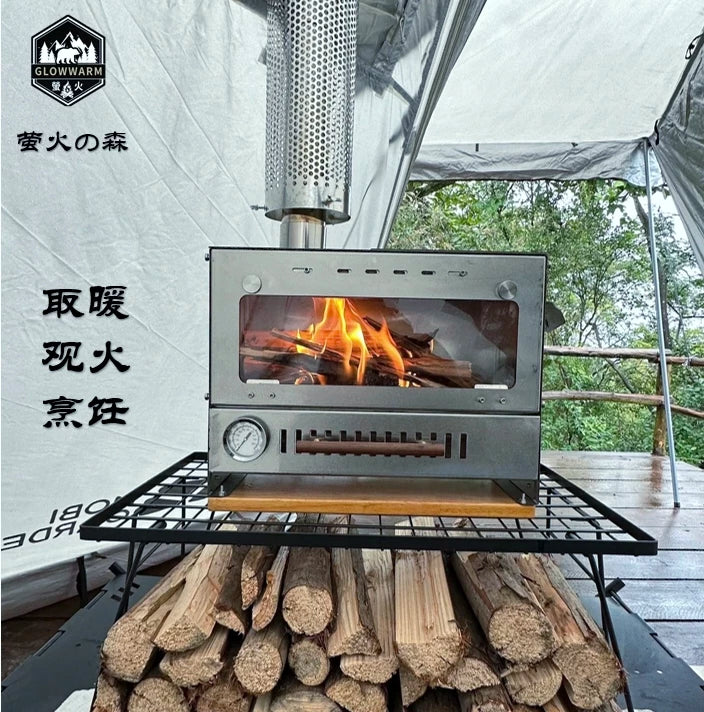 Outdoor Camping Wood Stove with Chimney for Tent Heating and Picnic Grilling