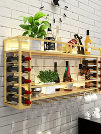 Wall-Mounted Bar Wine Rack with Glass Holder and LED Light for Home & Restaurant