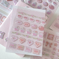 Korean Style Pink 3D Bubble Stickers for Scrapbooking and Decoration - Hearts, Bows, Roses, Lace Borders