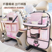 Cartoon Car Backseat Organizer Bag with Foldable Tray and Trash Storage