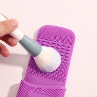 Silicone Makeup Brush Cleaning Mat with Suction Cups and Storage Rack, Water Filtering Design