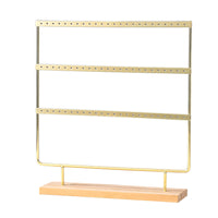 Walnut Wood & Metal 3-Tier Earring Display Stand Jewelry Organizer