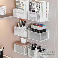 Wall-Mounted Storage Basket Shelf for Dormitory Bedsides, Punch-Free Organizer