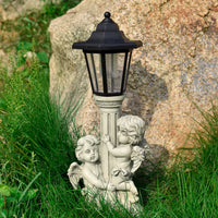 Solar Angel Garden Statue with Lantern - Outdoor Resin Figurine Night Light for Patio Decor