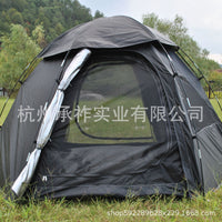 Double-Layer Hexagonal 6-Person Camping Tent with Silver Coating for Rain and Sun Protection