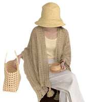 Lightweight Sun Protection Shawl with Tassel Trim, Openwork Mesh, and Side Slits