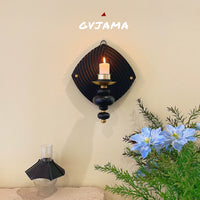 GVJAMA Vintage Glass and Solid Wood Candlestick Wall Decor for Home and Hotel