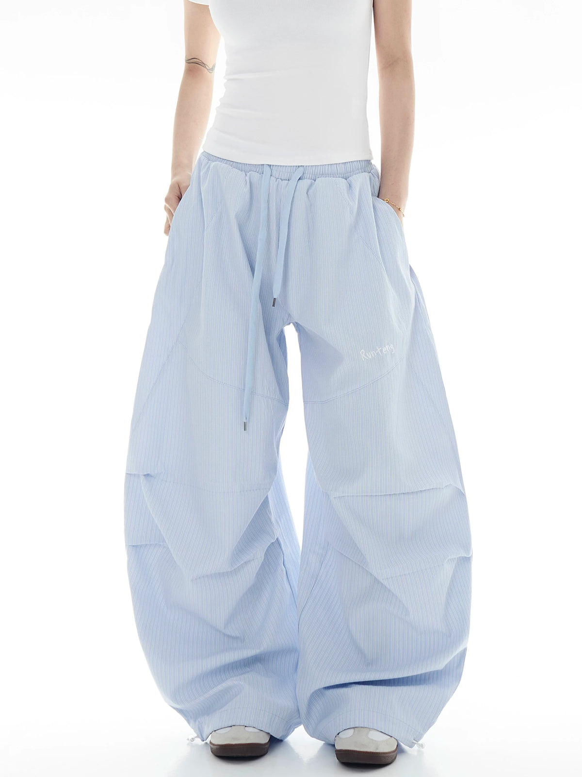 Unisex Retro Pleated Striped Parachute Cargo Pants