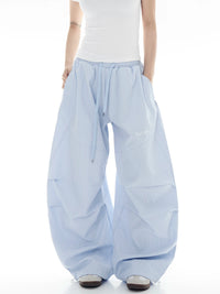 Unisex Retro Pleated Striped Parachute Cargo Pants
