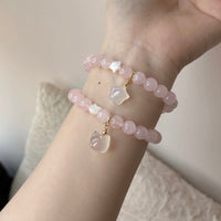Natural Pink Crystal Bracelet with Gold Powder Accents for Couples and Friends