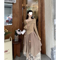 French Style Asymmetrical Top and Long Skirt Set for Women, Autumn 2025 Collection