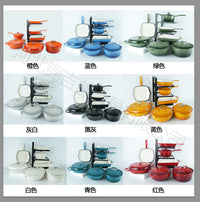 Cast Iron Enamel Cookware Set - Non-Stick Flat Bottom Multi-Functional Stew Pot Frying Pan