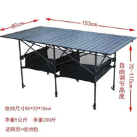 Portable Height-Adjustable Aluminum Alloy Roll-Up Folding Table for Outdoor Camping & BBQ