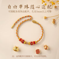 Macaron Color Peach Blossom Lucky Bead Bracelet for Women, Red Rope Woven DIY Hand String for Gold Beads