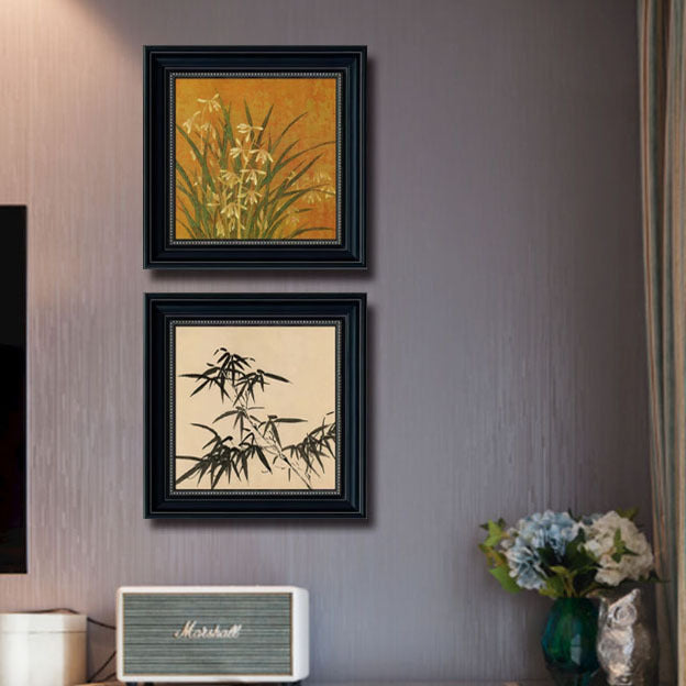 Vintage French Style Bamboo & Orchid Wall Art for Entryway, Living Room, Dining Room