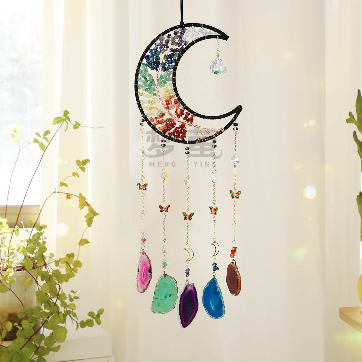 Natural Crushed Stone Sun Catcher Pendant Rainbow Dream Catcher for Kids Room Balcony Decor Wind Chime