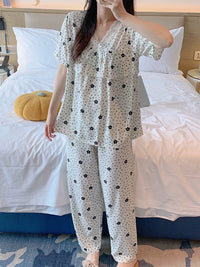 Women's Cotton Rayon Pajama Set with Built-in Bra, Short Sleeve Top & Shorts for Spring/Summer Loungewear