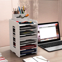 A4 Multi-Layer Desktop Document Organizer Tray with Pen Holder