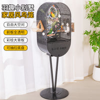 Large Transparent Bird Cage for Parakeets Cockatiels Peonies Finches, Standing Villa Style Birdhouse