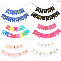 Happy Birthday Banner Gold Stamped Fishtail Garland for Party Decoration