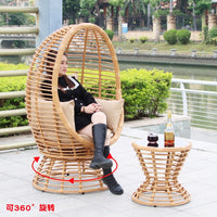 Rattan Woven Hanging Chair with Four Legs, Leisure Hanging Basket Floor Chair for Balcony, Outdoor Lazy Rocking Chair