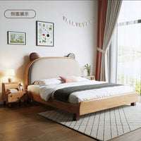 Modern Minimalist Beech Solid Wood Bed Twin Cartoon Bed with Wood Wax Oil Finish for Children