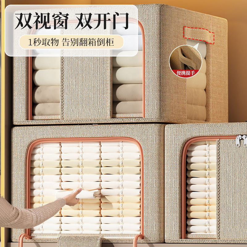 Large Capacity Foldable Linen Storage Box with Steel Frame for Clothes and Quilts