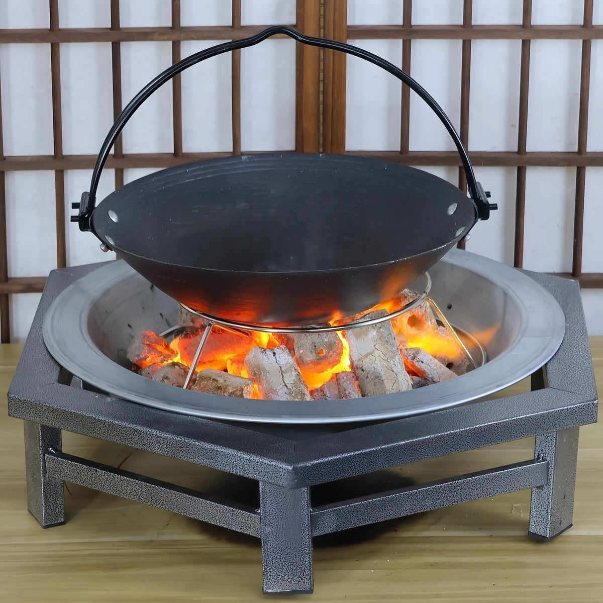 Vintage Cast Iron Fire Pit for Indoor/Outdoor Heating, BBQ, and Tea Boiling