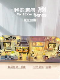 DIY Miniature Dollhouse Kit with Dust Cover, Wooden Assembly Model for Creative Gift