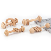 Natural Beech Wood Baby Rattle Teether Toy for Early Education