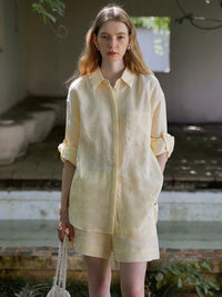COUNTONE Linen Relaxed Fit Shirt and Shorts Set for Women