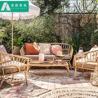 Outdoor Patio Wicker Sofa and Coffee Table Set, Weatherproof Rattan Furniture for Balcony Villa Garden