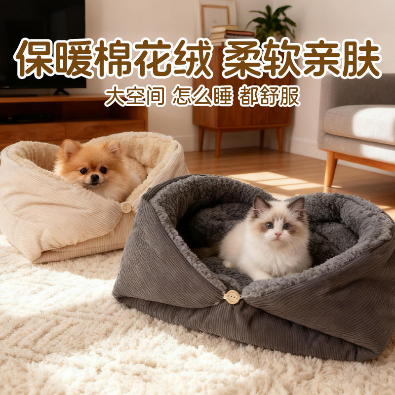 Thickened Reversible Warm Pet Sleeping Bag Foldable Cat Deep Sleep Bed Four Seasons Universal
