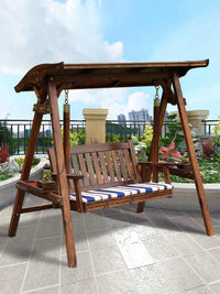 Outdoor Solid Wood Swing Chair with Canopy for Patio Garden