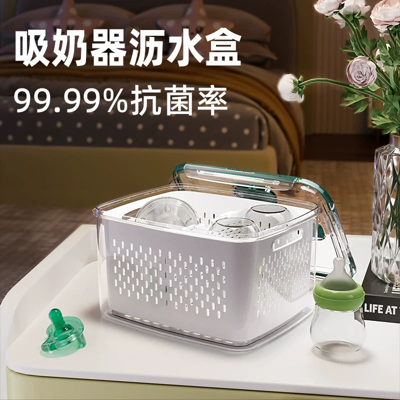 Portable Breast Pump Storage Box with Drainage Rack and Cooler Bag for Breast Milk