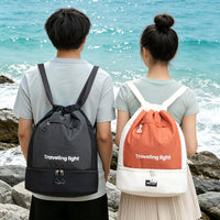Color Block Taslan Dry Wet Separation Drawstring Backpack for Travel Gym Yoga