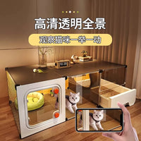 Indoor Cat Cage with Litter Box, Multi-level Cat Condo Villa for Small Cats